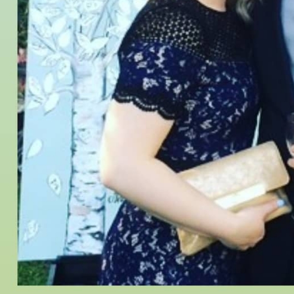 Cocktail Dress:navy and black lace and dot pattern overlayed nude lining - Picture 3 of 4